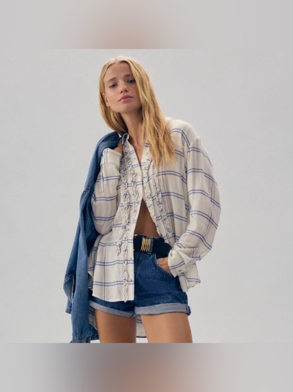 Pilcro Button Up Plaid Shirt NEW Women’s Small Western Cowgirl Country Ruffle